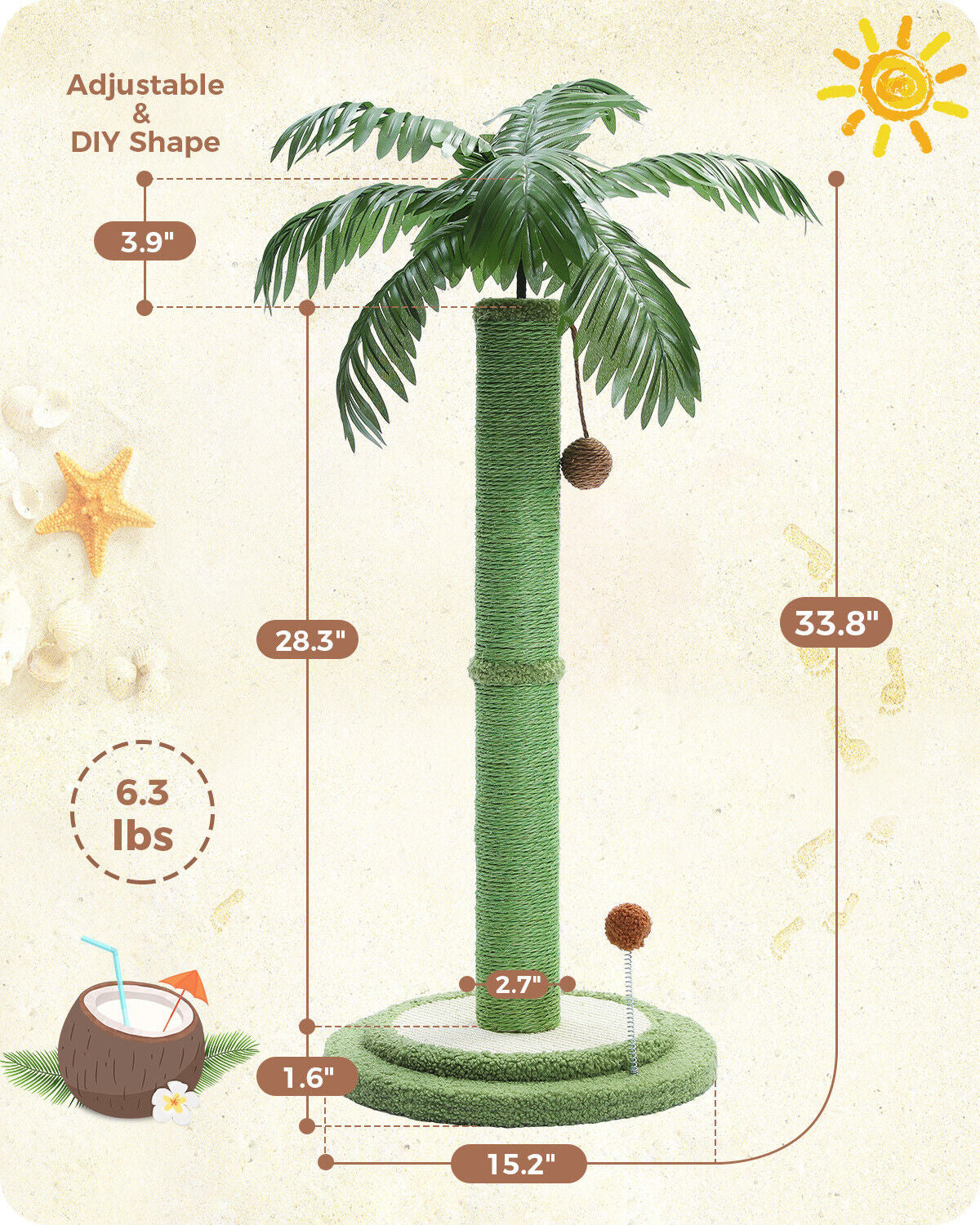 PAWZ Road 33" Cat Tree Tower Scratching Post Sisal Covered Scratcher Cats Toys