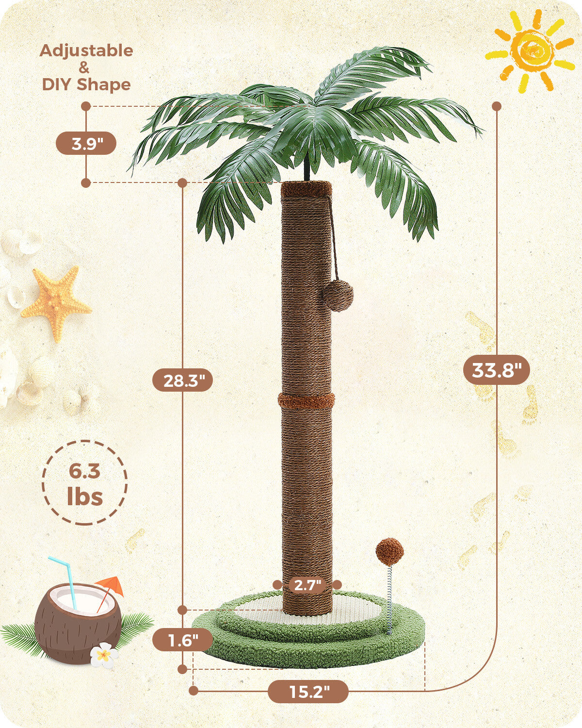 PAWZ Road 33" Cat Tree Tower Scratching Post Sisal Covered Scratcher Cats Toys