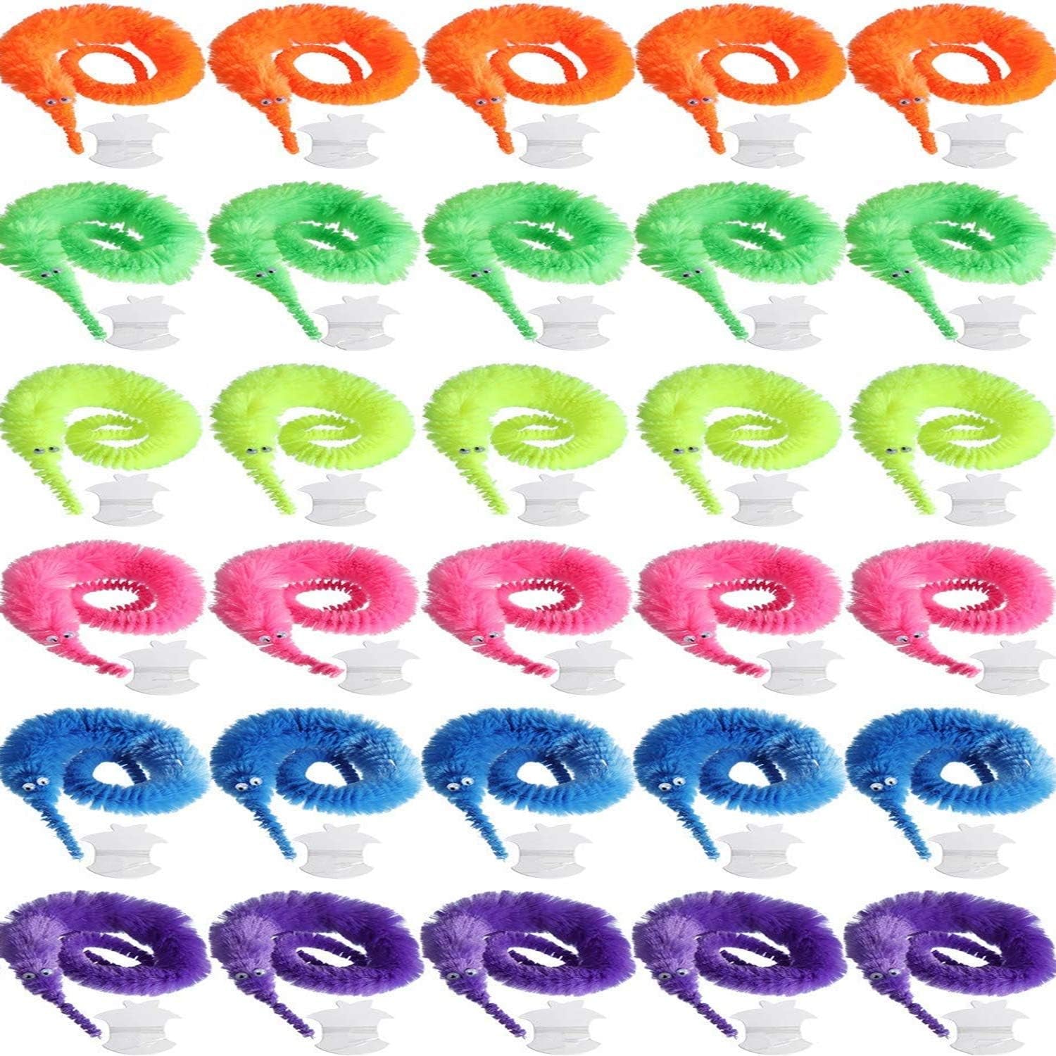 Soft Magic Worms Toy Wiggly Jiggly Worms Twisty Fuzzy Worms on String Carnival Party Favors (30 Pcs)
