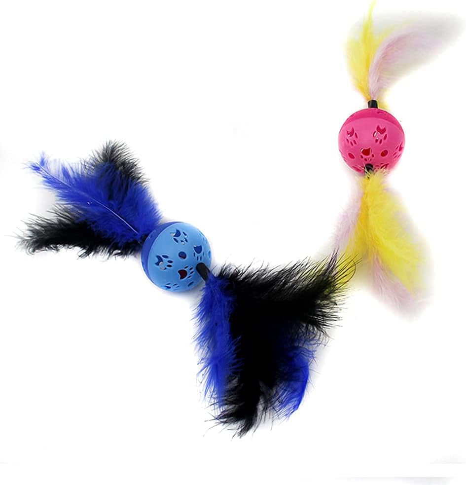 Feather Cat Toys,Kitten Toys for Indoor Cats,Cat Wand.Cat Toy Wand,Cat Teaser,Interesting Interactive Games (Double Color Feathers)