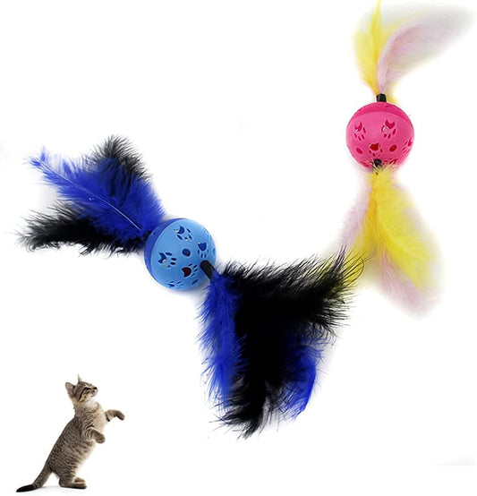 Feather Cat Toys,Kitten Toys for Indoor Cats,Cat Wand.Cat Toy Wand,Cat Teaser,Interesting Interactive Games (Double Color Feathers)